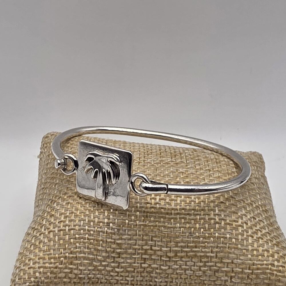 Vintage Mexico Sterling Silver Palm Tree Hook Cuff Bracelet 6-3/4"